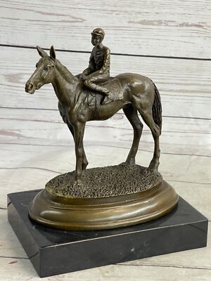 Jockey Reiten Pferd Bronze Statue Figur Hot Guss Marmor Basis Skulptur
