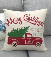 Merry Christmas Pillow Cover 17 x 17 Inch Christmas Pillow Cover Red Truck Chri