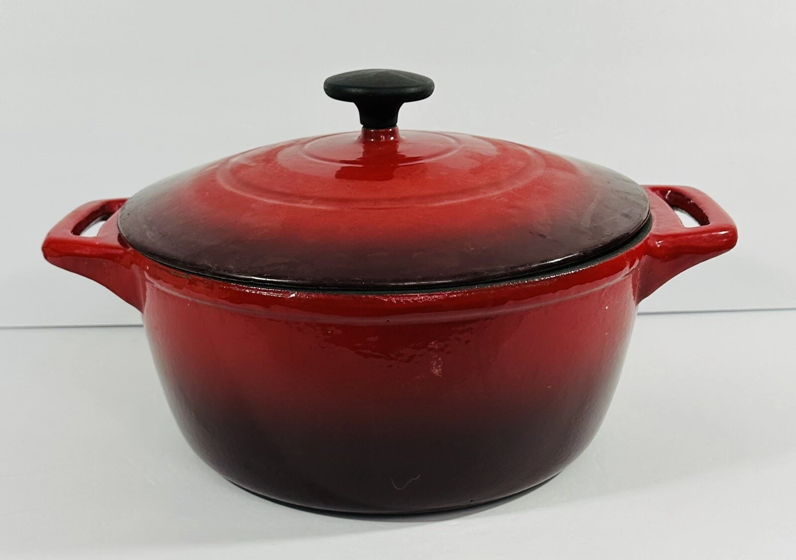Red 3.5 Quart Enameled Cast Iron Round Dutch Oven Safe Pot Cooking Soups Stews