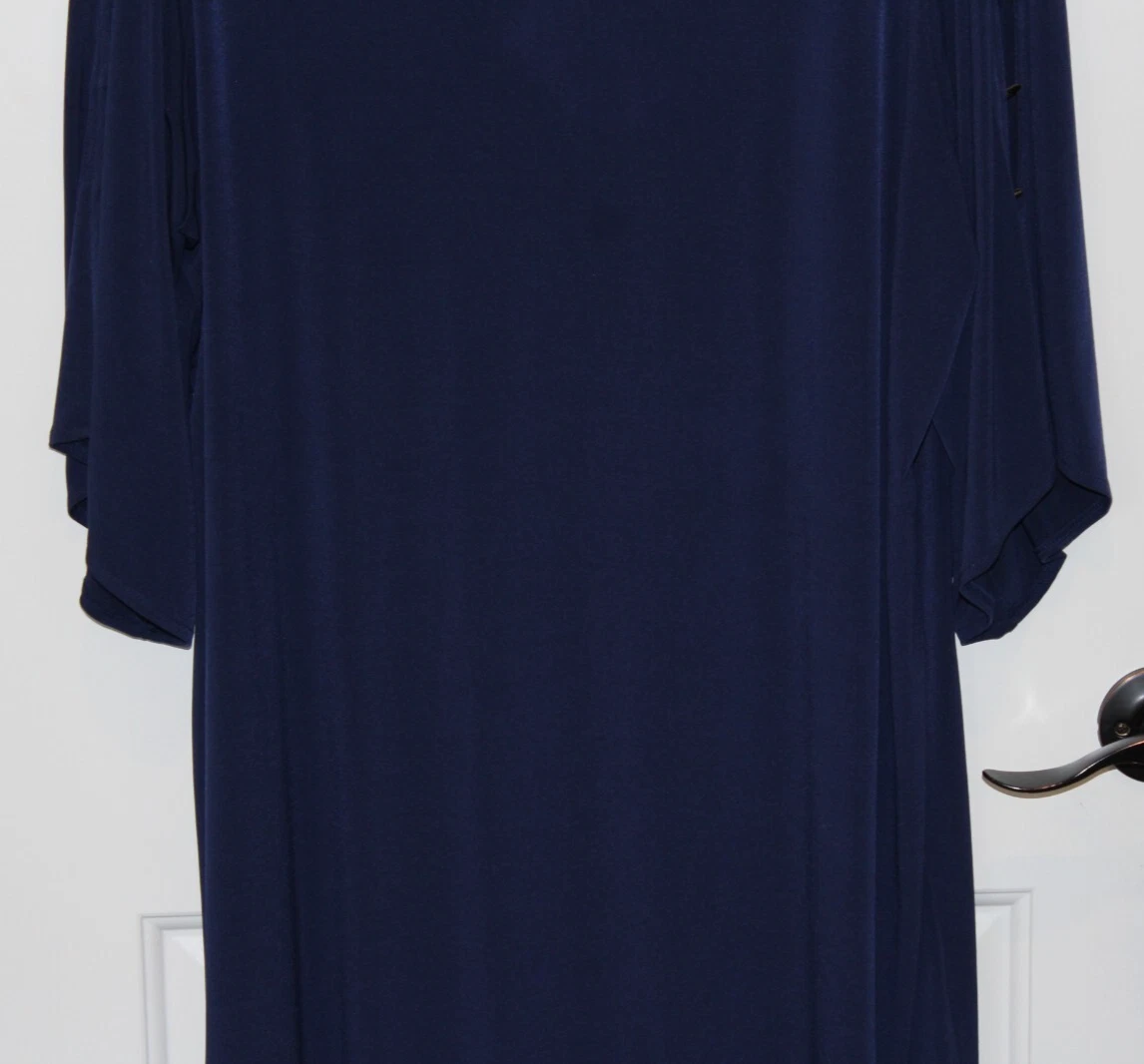 Abito donna Michael Kors 3X scollo a V tono oro ferramenta su maniche blu navy