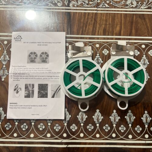 2 Rolls Garden Plant Support Twist Tie Green Wire Strapping Rope Cutter