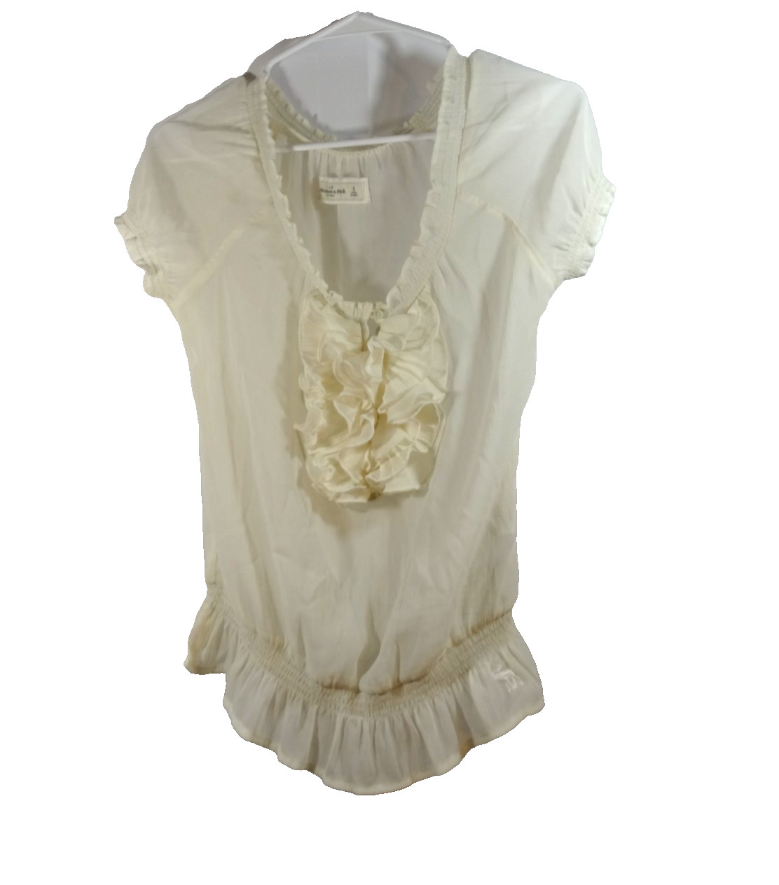 Abercrombie & Fitch White Sheer Ruffle Blouse Size S Cap Sleeve Feminine Top