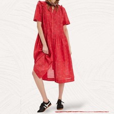 Free People Bella Mae Floral Midi Dress-Medium - Red -Vintage Inspired- BNWT