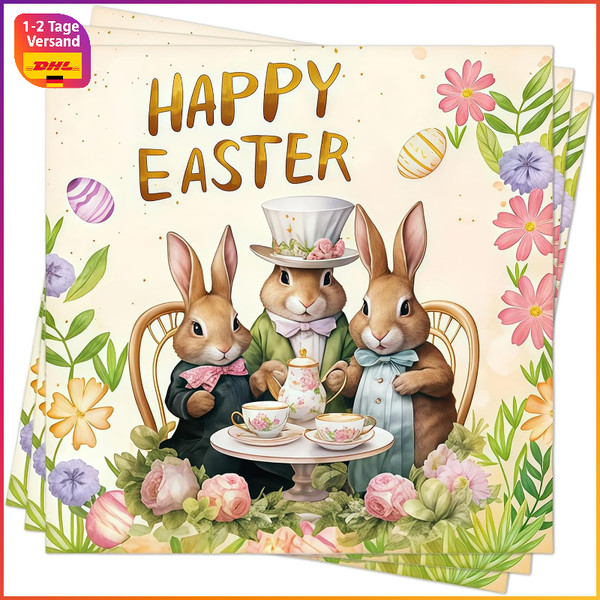 Servietten 33X33 Cm 3-Lagig Ostern Hasen Motiv Happy Easter 48 StüCk Party-image