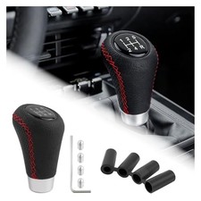 Car Gear Shift Knob,Leather 5 Speed Manual Gear Shifter Knobs with Black/Red