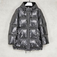 Abrigo acolchado MICHAEL Michael Kors para mujer reversible con logotipo de lámina negro/plateado talla S