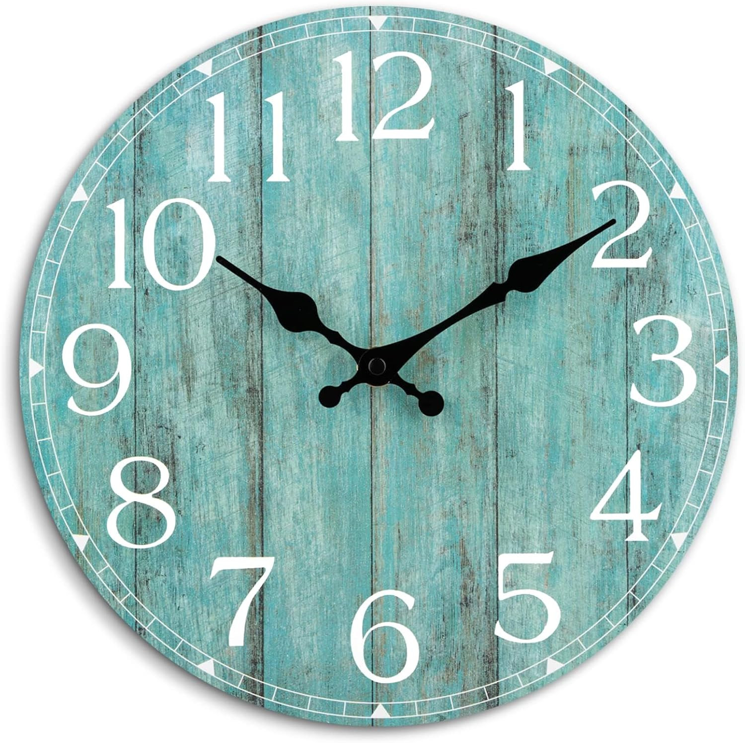 Wall Clock, Teal Silent Non-Ticking Battery Operated, Kitchen Rustic Vintage Dec