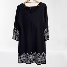 R&K Originals Womens Hooded Sweater Dress Black White Large