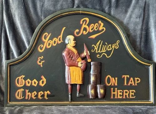 Vintage Pub BAR MAN CAVE DECOR Wooden Wall Sign – 3D Beer Mug Design 24x16