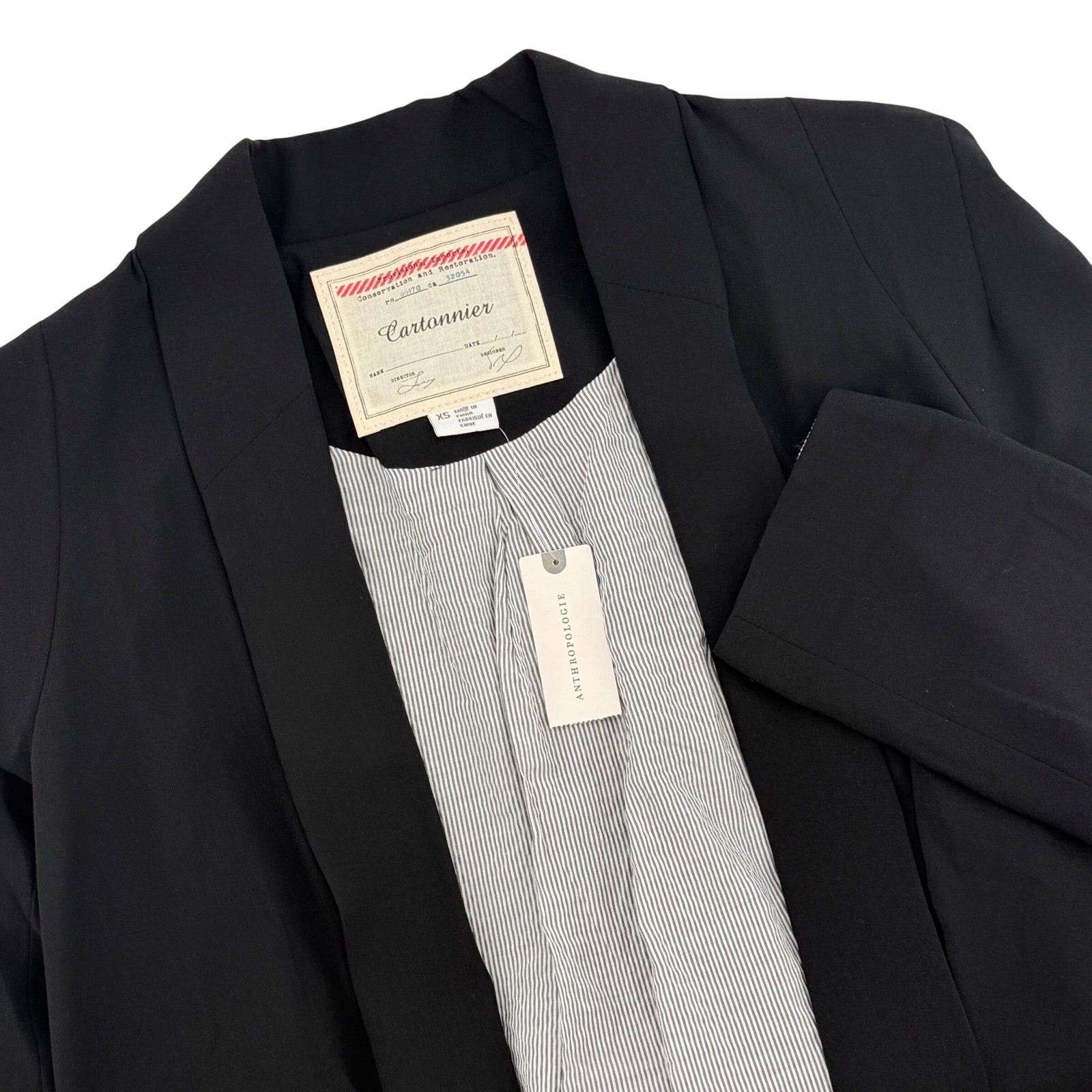 Cartonnier Anthropologie Black Blazer Open Front XS Career Business Casual New