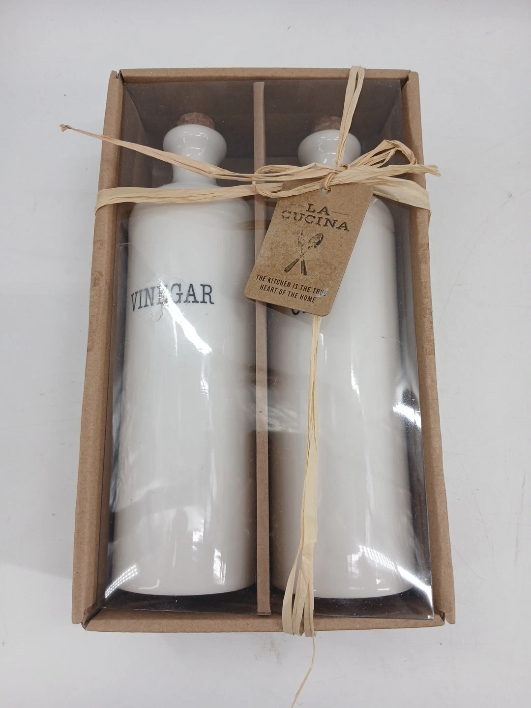 La Cucina Oil & Vinegar Containers W/ Corks 14oz Bottles Prep Collection
