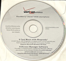 Verizon Wirless Blackberry Storm 9530 Smartphone - USB Driver disc 2008