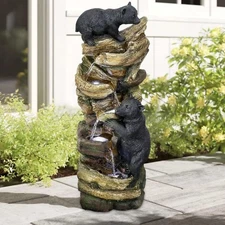 39.3 In 5 Tier Outdoor Garden Water Fountain Bears Climbing Tree Resin Fountain