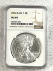 2004 $1 American Silver Eagle NGC MS69 Brown Label