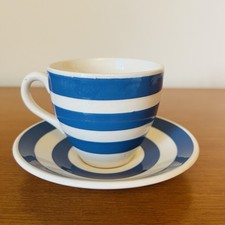 Vintage Chef Ware Cup & Saucer Staffordshire Ironstone Blue & White Stripe 1950s