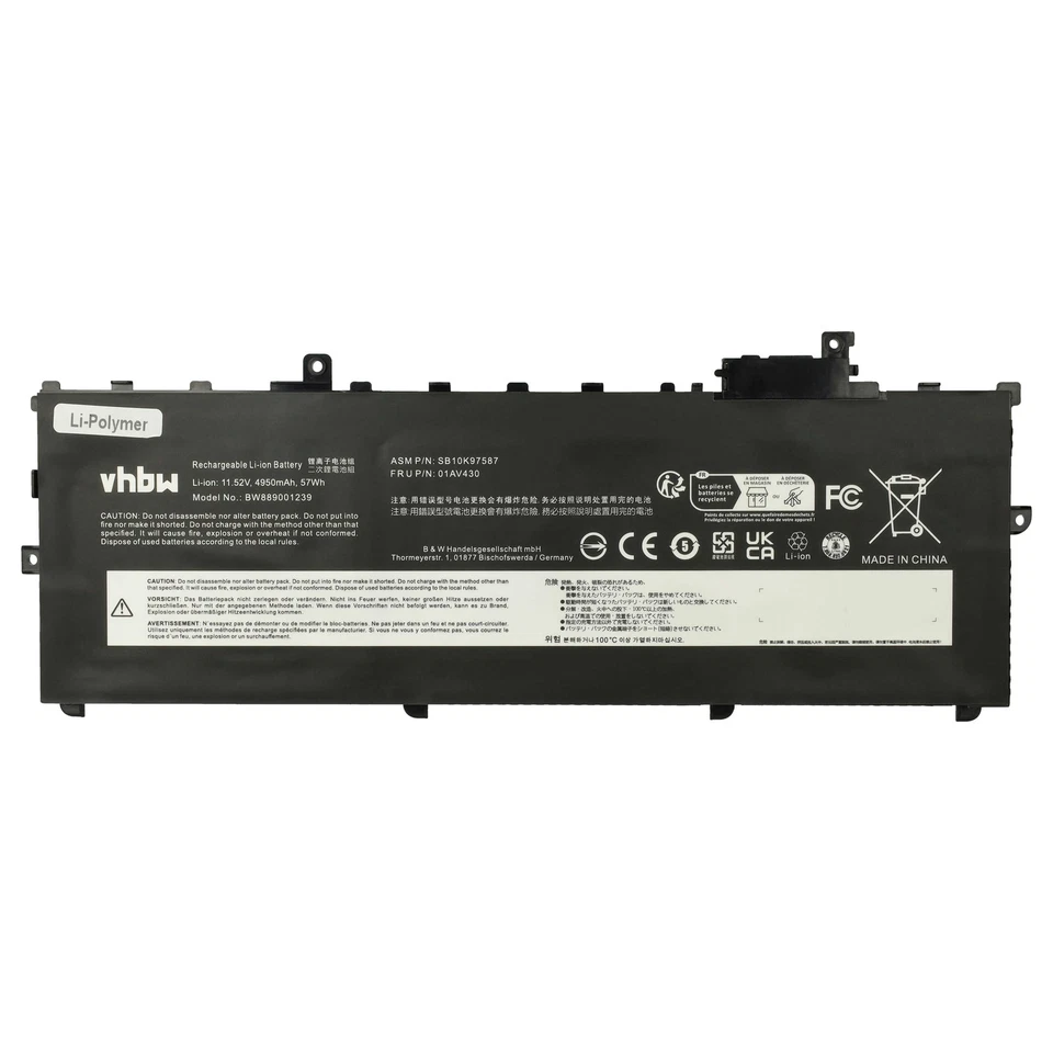 VHBW Batteria per Lenovo ASM SB10K97587 01AV429 01AV431 01AV430 01AV494 4950mAh 11,52V