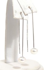 Freshwater White Pearl Threader Earrings Sterling Silver