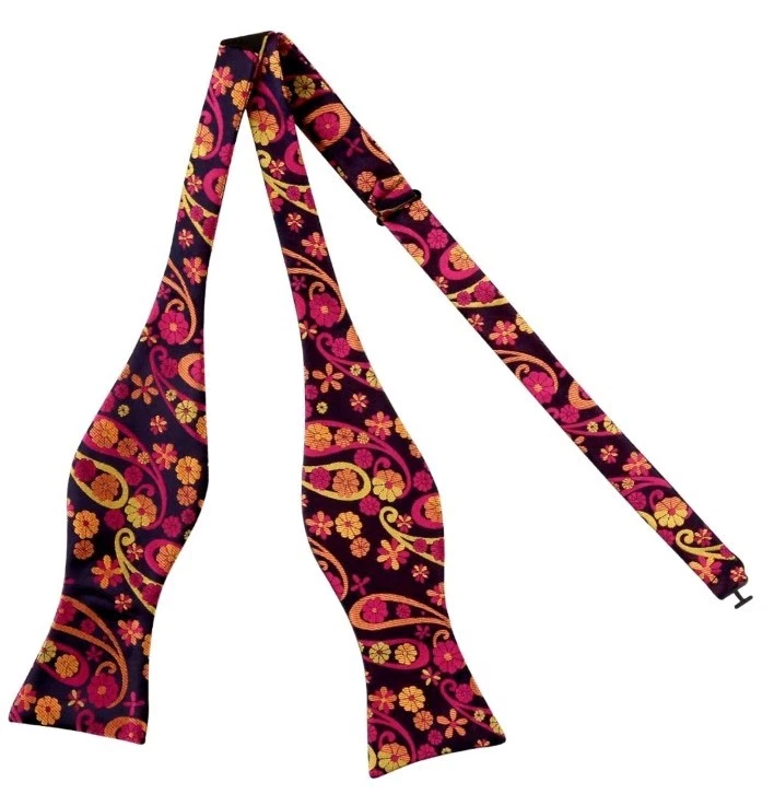 Corbata de moño para hombre Magenta y colorido floral con pañuelo a juego Foto 2 de 3