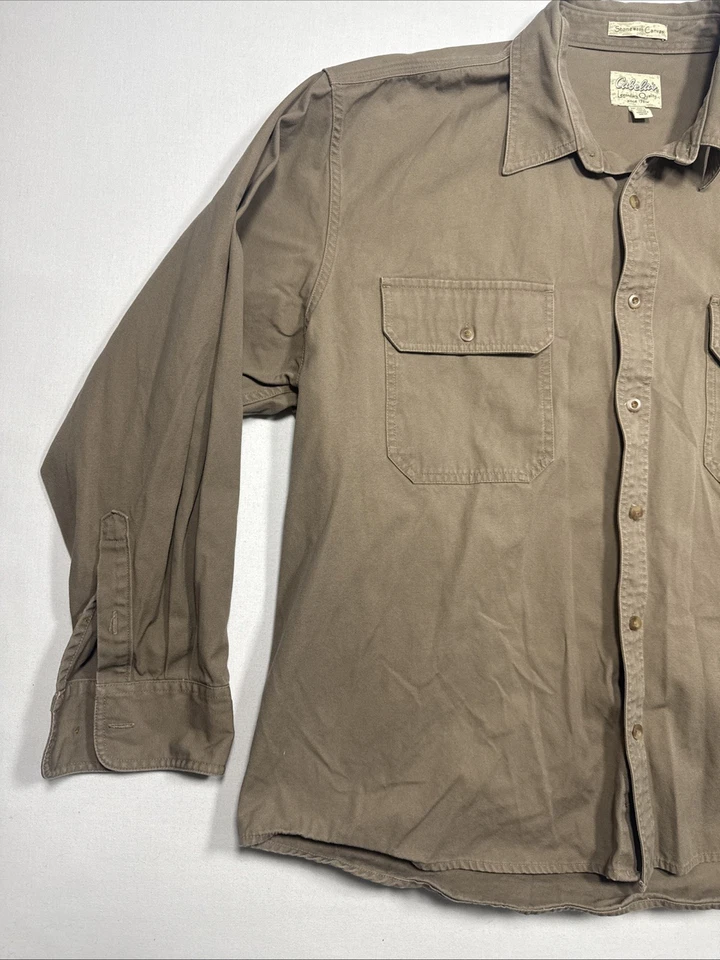 Camisa Cazadora Cabela's 2XL Lona Lavada a Piedra LS Beige Marrón con Bolsillos Foto 2 de 4