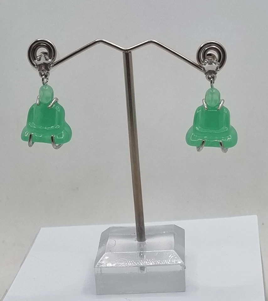 Orecchini in argento con Buddha in giada verde - Immagine 2 di 4