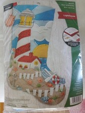 Bucilla Felt Christmas Stocking 89260 E Lighthouse Holiday Beach HTF Boat