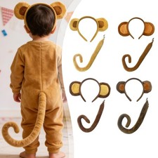 Monkey Ears and Tail Set Adorable Hairband Kids Animals Costume for Christmas