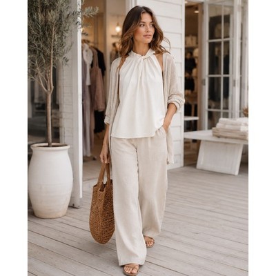 BOSS Mock Neck Sleeveless Pleated Blouse Top Cream Ivory US 14 Quiet Luxury