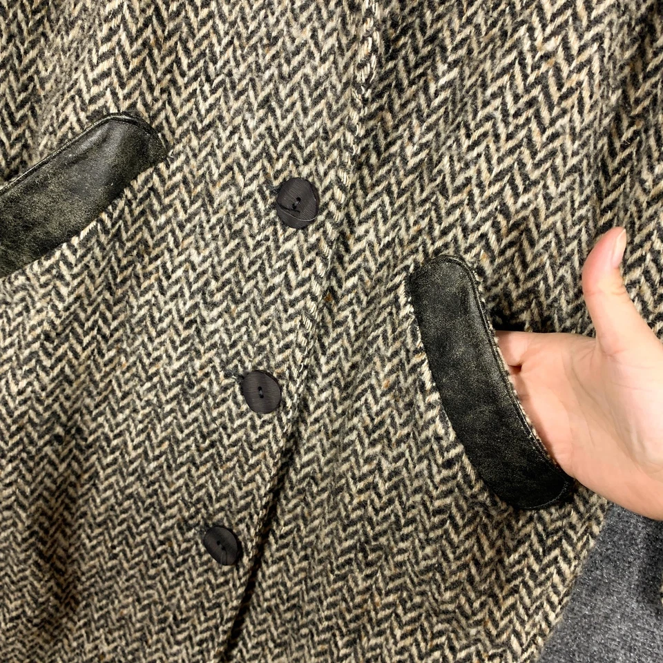 Abrigo Donnybrook Vintage Mujer Mediano Marrón Negro Lana Espiga Hecho en EE. UU. Años 80 Foto 4 de 4