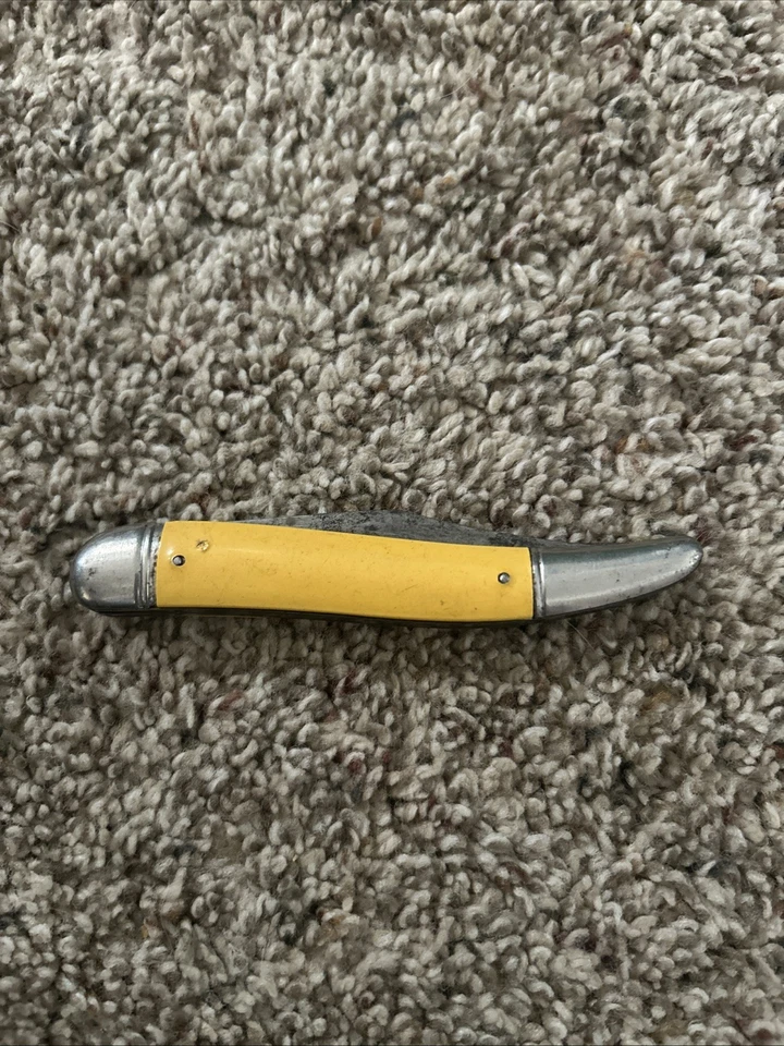 "Navaja y escalador de pescado de bolsillo plegable vintage amarillo imperial de 2 hojas hoja de 3,25""" Foto 2 de 4