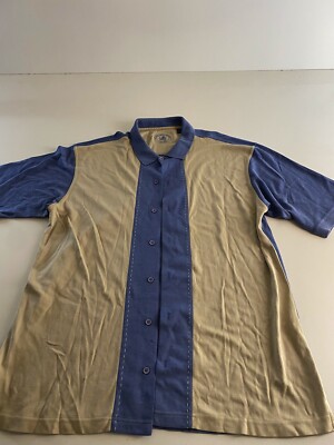 Nat Nast Silk Blend Blue Tan Knit BUTTON UP SHIRT XL Extra Large Length 36 Long 