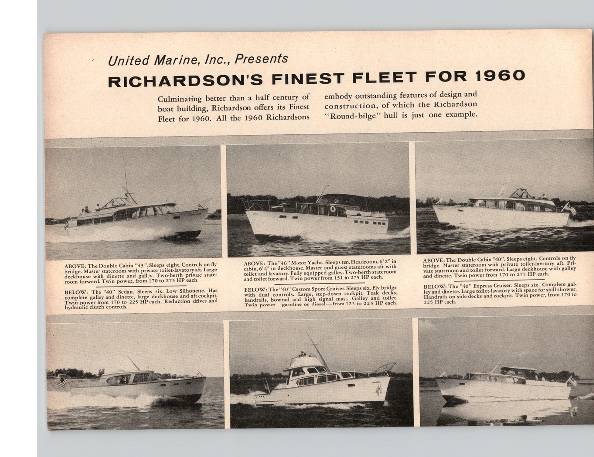 1960 PAPER AD 2 PG Richardson United Marine Motorboat Motor Boat 