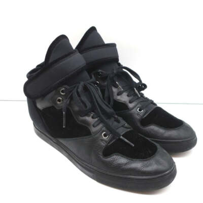 Balenciaga High Top Sneakers Black Leather & Velvet Size 40  display picture 1
