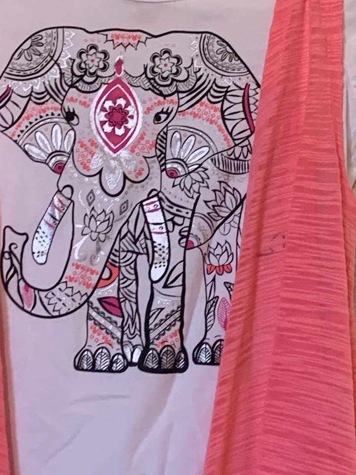 Top de manga corta blanco autoestima talla S para niñas con elefante en la parte superior y chaleco rosa Foto 2 de 4