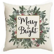 Pine Berry Wreath Merry Christmas Throw Pillow Cover Winter Holiday Home Decor