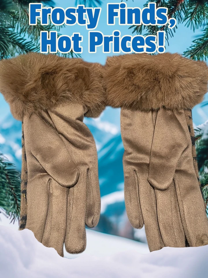 Guantes con estampado de leopardo ribete de piel sintética compatible con pantalla táctil cálidos Foto 3 de 4