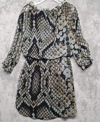 Jessica Simpson Dress Womens 10 Green Black Snake Skin Print Blouson Slit  Sleeve | eBay