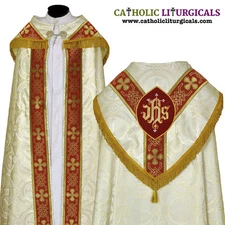 Metallic Gold Cope & Stole Set with IHS embroidery,capa pluvial,chape,far fronte