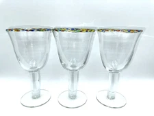 Mexican Wine Glasses Water Goblets with Confetti Colored Rim - Set of 3