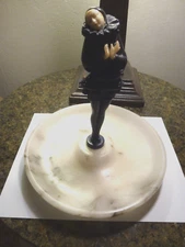 Vintage Art Deco  Figural Statue   Marble Ashtray  CLOWN JESTER  LADY DARK BLUE