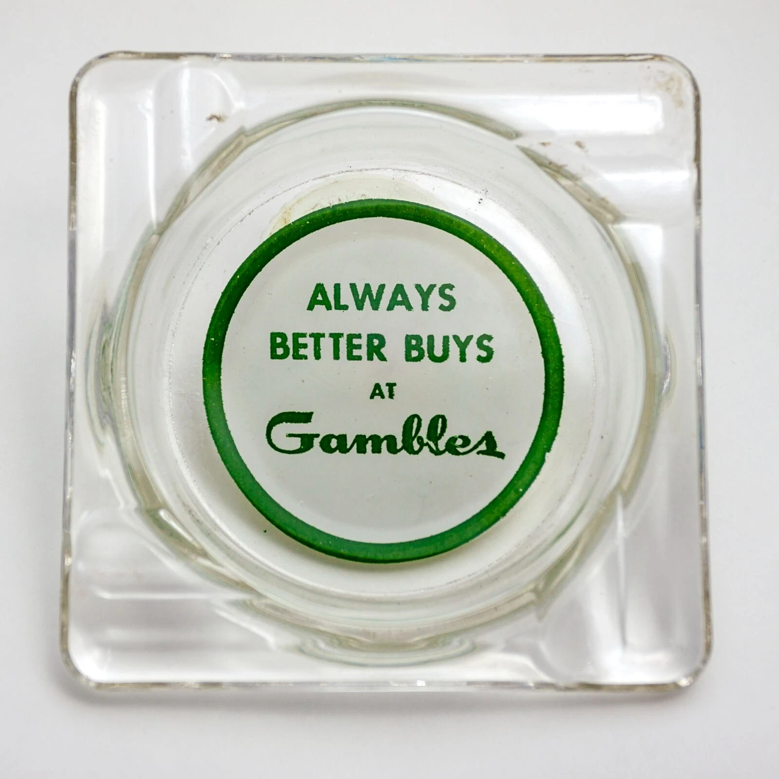 Vintage Gambles Department Store Glass Ash Tray   ALWAYS BETTER BUYS