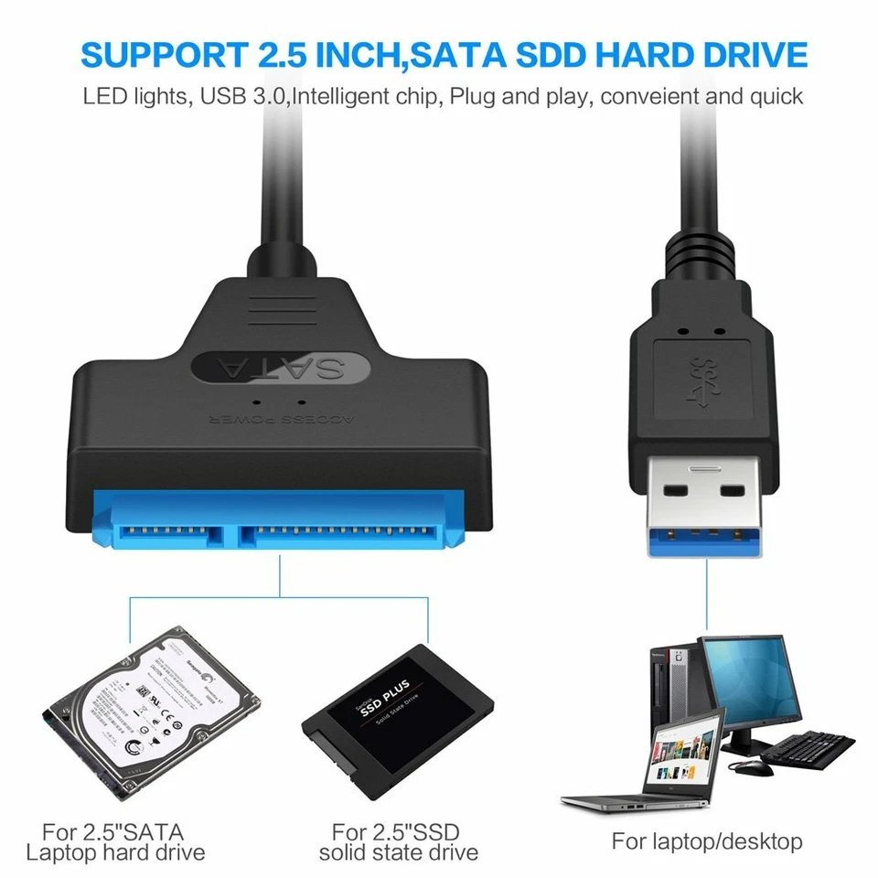 USB 3.0 to SATA 2.5" SSD Adapter Cable Data Converter Hard Drive to USB - Image 4 of 4