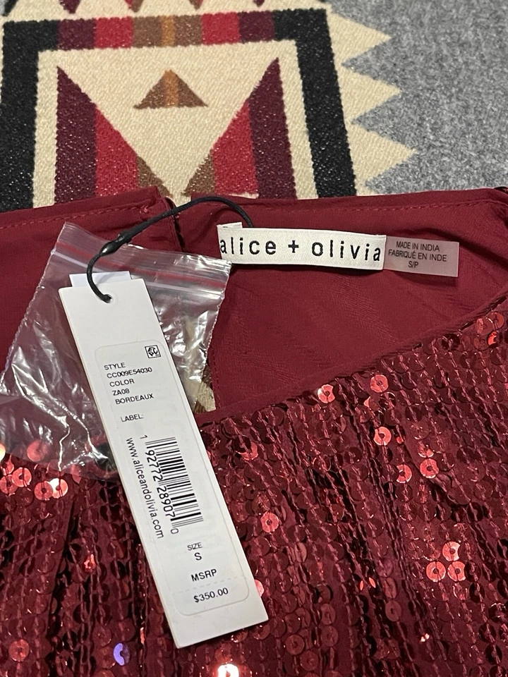 Top Alice + Olivia para mujer talla S Ávila rojo lentejuelas corto nuevo con etiquetas $350 M12 Foto 3 de 4