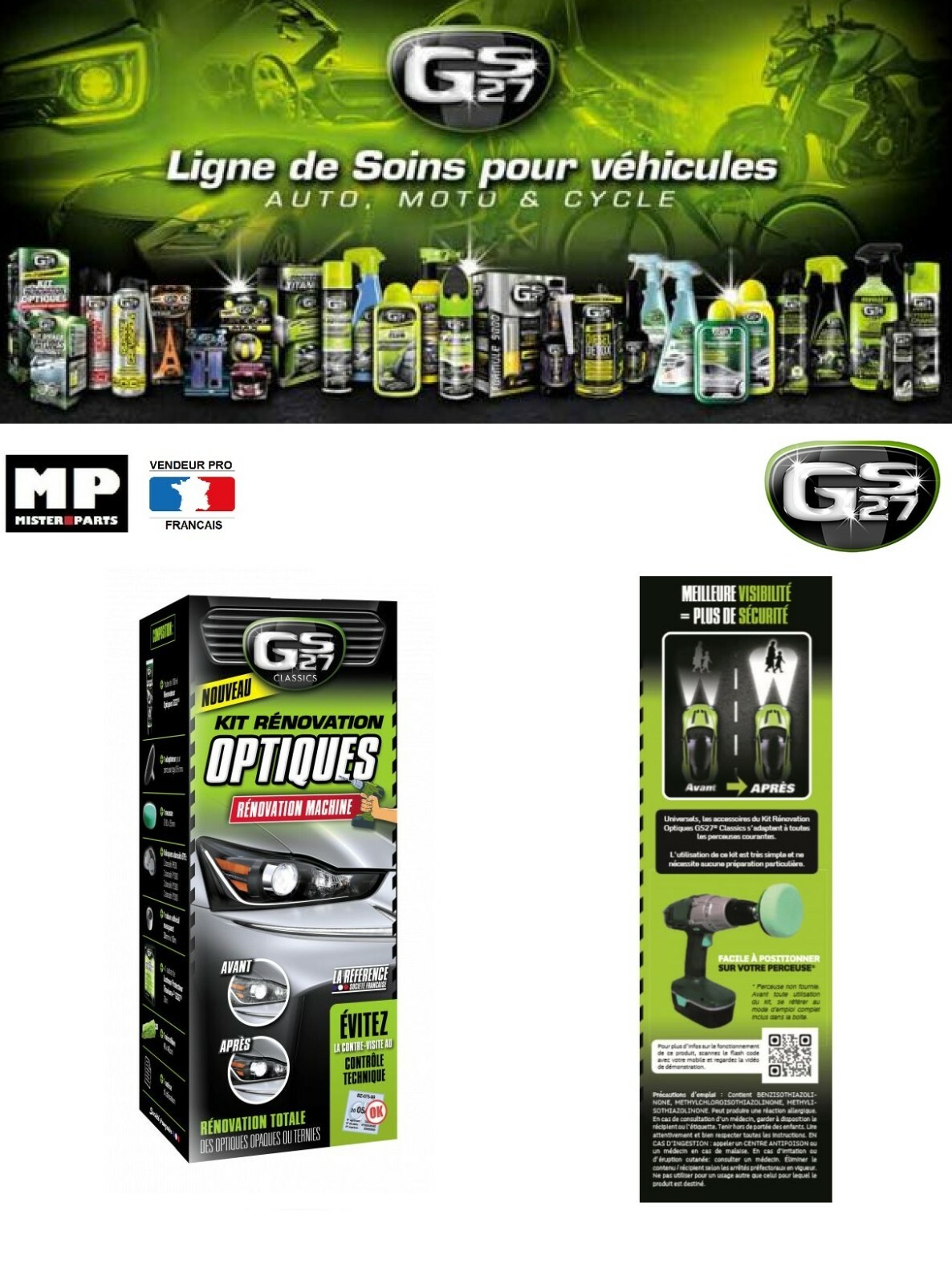 Kit rénovation phares GS27 à haute efficacité contre le jaunissement des optiques