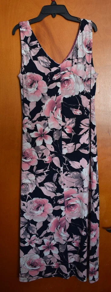 Vestido largo sin mangas Connected Apparel azul marino rosa floral para mujer talla 12 cuello en V Foto 2 de 3