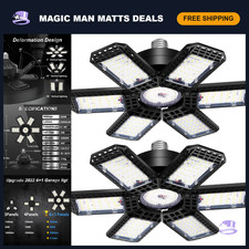 2 Pack 200W LED Garage Lights, 20000LM Deformable Ceiling Light for Workshop, Ba