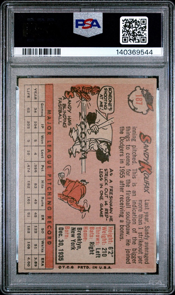 1958 TOPPS #187 SANDY KOUFAX PSA 4 | eBay