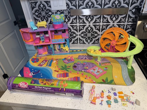 Polly Pocket Relaxin Resort Rock n Roller Coaster Hotel Playset 2004 with mat