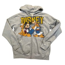Disney Mickey Mouse Donald Goofy Pluto Zip Up Hoodie Gray Women Small