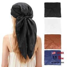 Soild Color Satin Head Scarf, 4 Pcs 35" Large Square Hair Scarves Beach Retro