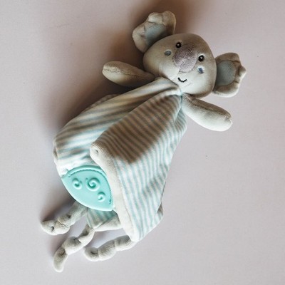 Koala Schmusetuch Rassel Beißring Baby Schnuffeltuch Blau Gestreift 19cm TOP